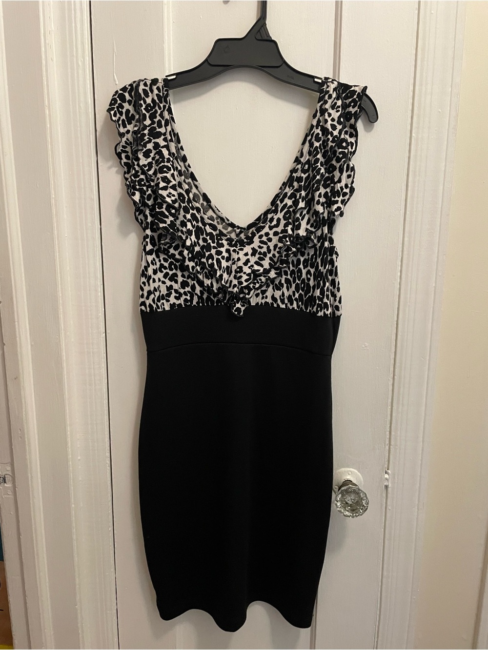 Body Central Black and White Ruffle-Trim Midi Dress